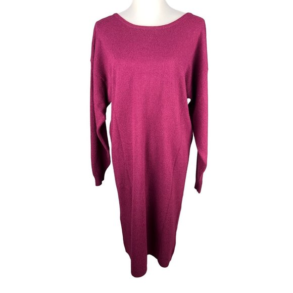 Vintage D.D. Sloane Lambswool V Back Long Sleeve Purple Sweater Dress - Picture 1 of 8